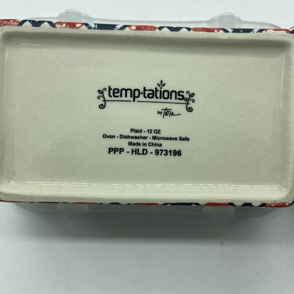 Temp-Tations By Tara‎ 12 Ounce Mini Loaf Dish Red/White/Blue Plaid With Lid